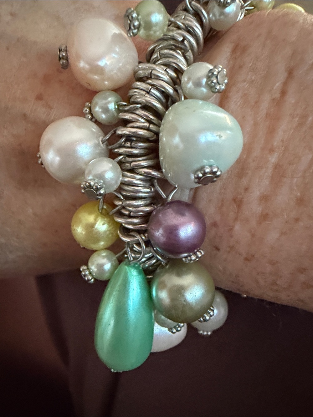 Multicolor Pearl Charm Stretch Bracelet